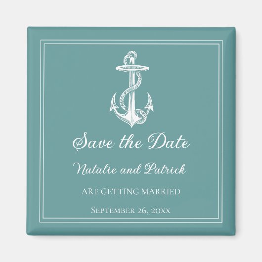 Blauwgroen Nautical Anchor Save the Date Magnet (Voorkant)