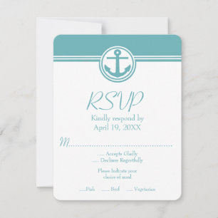 Blauwgroen Nautical Anchor Wedding RSVP Kaart
