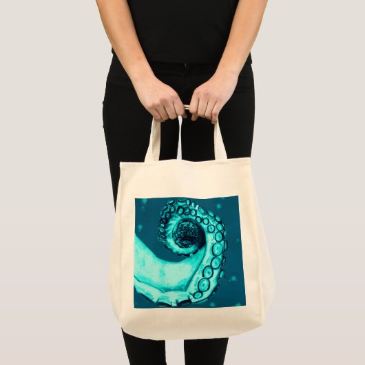 Blauwgroen Nautical Tattoo Style Octopus Tentacle  Tote Bag (Voorkant (product))
