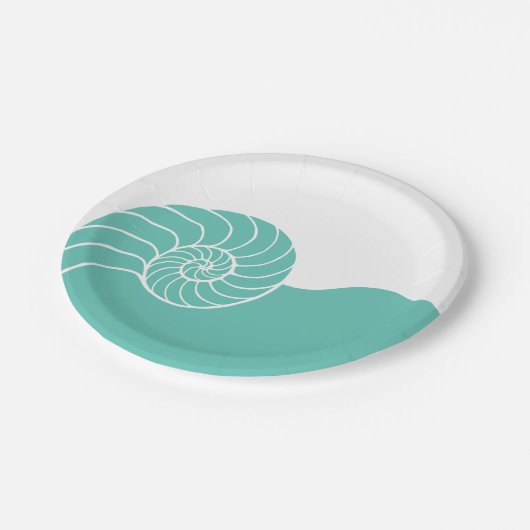 Blauwgroen Nautilus Zee Shell Papieren Bordje (Gekanteld)