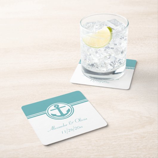 Blauwgroen Nautisch anker Kartonnen Onderzetters (Insitu)