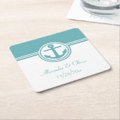 Blauwgroen Nautisch anker Kartonnen Onderzetters (Schuin)