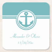 Blauwgroen Nautisch anker Kartonnen Onderzetters (Voorkant)
