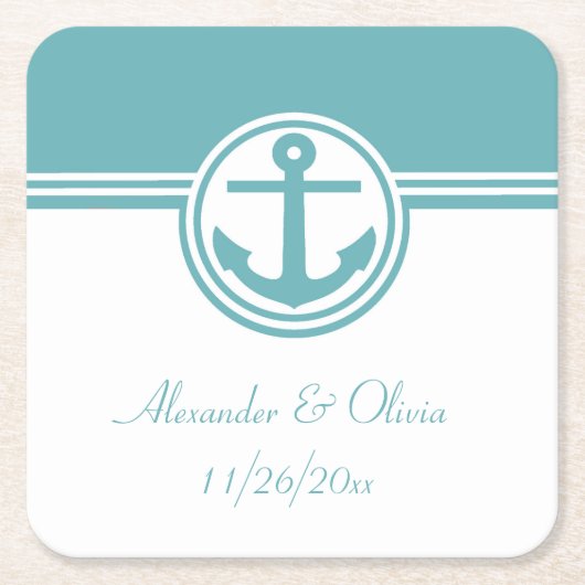 Blauwgroen Nautisch anker Kartonnen Onderzetters (Voorkant)