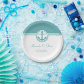 Blauwgroen Nautisch anker Papieren Bordje (Feest)