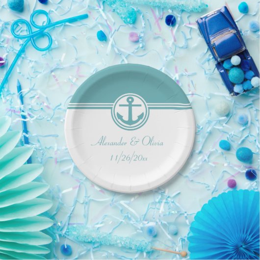 Blauwgroen Nautisch anker Papieren Bordje (Feest)