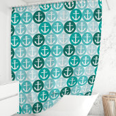 Blauwgroen nautisch anker polka dot douchegordijn