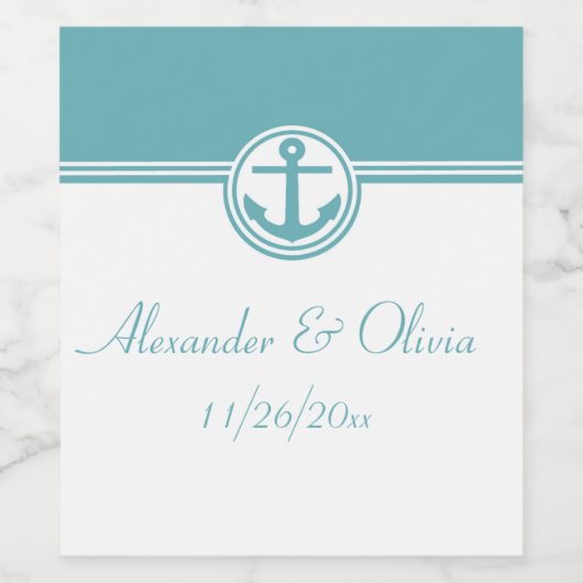 Blauwgroen Nautisch anker Wijn Etiket (Enkel label)