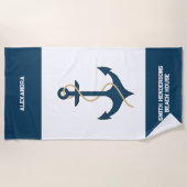 Blauwgroen nautische naam Beach House Strandlaken (Voorkant)