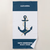 Blauwgroen nautische naam Beach House Strandlaken (Voorkant)