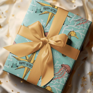 Blauwgroen nautische ster aangepaste tekst marien cadeaupapier