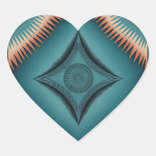 Blauwgroen Navajo Peach Sunburst Huis & Leven Hart Sticker (Voorkant)