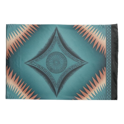 Blauwgroen Navajo Peach Sunburst Kussensloop (Achterkant)