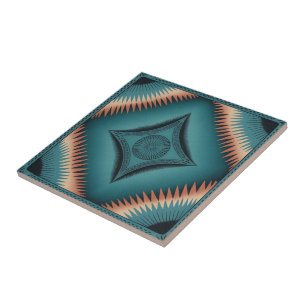 Blauwgroen Navajo Peach Sunburst Tegeltje