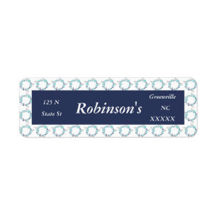 Blauwgroen & Navy Blue Floral Wreath Retouradres- Etiket