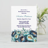 Blauwgroen Navy Blue Peony Flowers Bachelorette Pa Kaart (Staand voorkant)