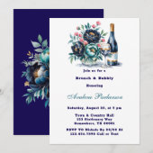 Blauwgroen Navy Blue Peony Flowers Brunch en Bubbl Kaart (Voorkant / Achterkant)