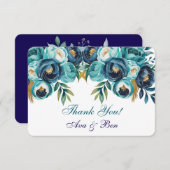 Blauwgroen Navy Blue Peony Flowers Wedding Bedankkaart (Voorkant / Achterkant)