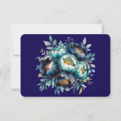 Blauwgroen Navy Blue Peony Flowers Wedding Bedankkaart (Achterkant)