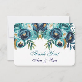 Blauwgroen Navy Blue Peony Flowers Wedding Bedankkaart