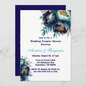 Blauwgroen Navy Blue Pioenbruidsparen Douche Kaart (Voorkant / Achterkant)