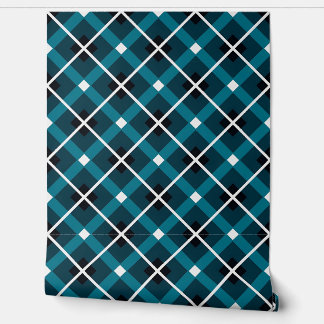 Blauwgroen & Navy geometrisch rasterpatroon Behang