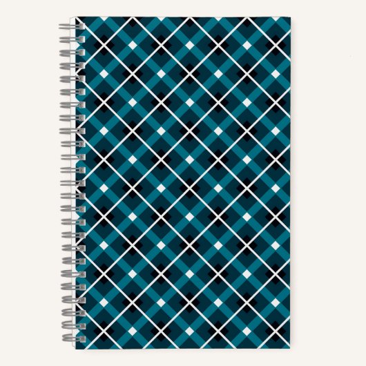 Blauwgroen & Navy geometrisch rasterpatroon Notitieboek (Voorkant)