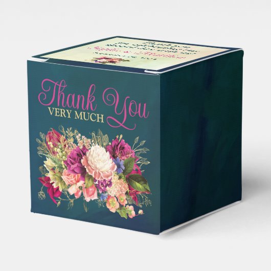 Blauwgroen, Navy, Groen, Gouden Vette Bloemen Brui Bedankdoosjes (Voorkant Zijde)