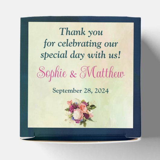 Blauwgroen, Navy, Groen, Gouden Vette Bloemen Brui Bedankdoosjes (Bovenkant)