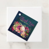 Blauwgroen, Navy, Groen, Gouden Vette Bloemen Brui Bedankjes Labels (In situ)