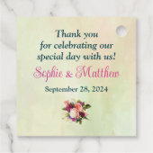 Blauwgroen, Navy, Groen, Gouden Vette Bloemen Brui Bedankjes Labels (Achterkant)