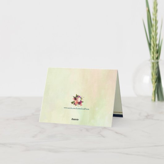 Blauwgroen, Navy, Groen, Gouden Vette Bloemen Brui Bedankkaart (Achterkant)