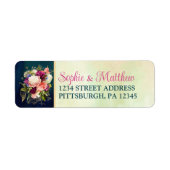 Blauwgroen, Navy, Groen, Gouden Vette Bloemen Brui Etiket (Voorkant)