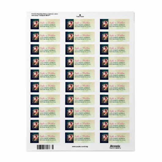 Blauwgroen, Navy, Groen, Gouden Vette Bloemen Brui Etiket (Full Sheet)