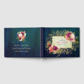 Blauwgroen, Navy, Groen, Gouden Vette Bloemen Brui Gastenboek (Volledig)