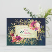 Blauwgroen, Navy, Groen, Gouden Vette Bloemen Brui Kaart (Staand voorkant)