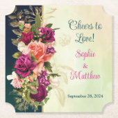 Blauwgroen, Navy, Groen, Gouden Vette Bloemen Brui Kartonnen Onderzetters (Voorkant)