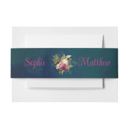 Blauwgroen, Navy, Groen, Gouden Vette Bloemen Brui Uitnodigingen Wikkel