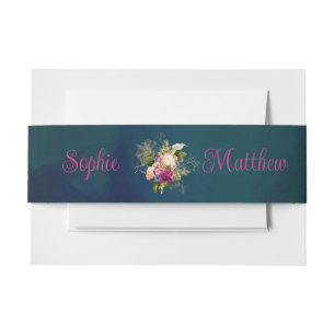 Blauwgroen, Navy, Groen, Gouden Vette Bloemen Brui Uitnodigingen Wikkel