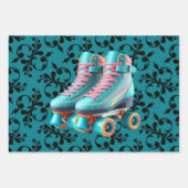 Blauwgroen Neon Roll On Over Schaats Verjaardagsfe Inpakpapier Vel (Voorkant 2)