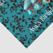 Blauwgroen Neon Roll On Over Schaats Verjaardagsfe Tissuepapier (Detail)