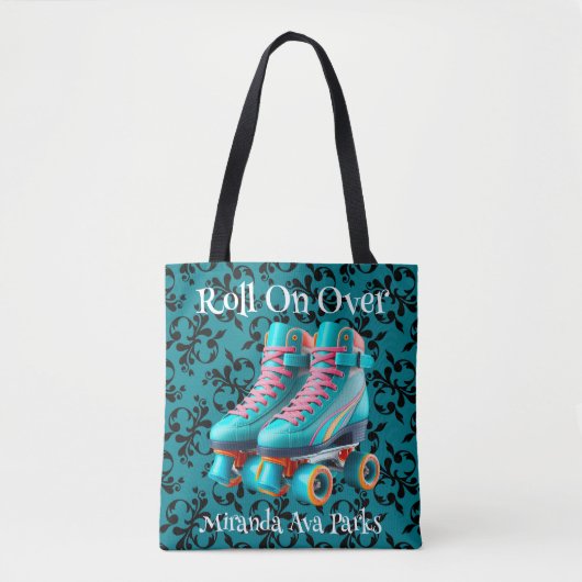 Blauwgroen Neon Rollerskate Verjaardagsfeest Custo Tote Bag (Voorkant)