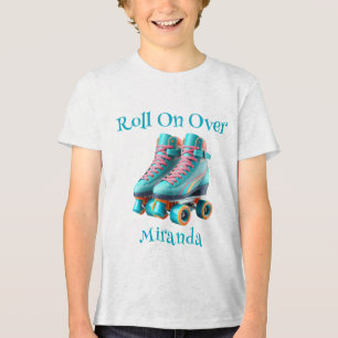 Blauwgroen Neon Rollerskate Verjaardagsfeest Custo Tri-Blend Shirt
