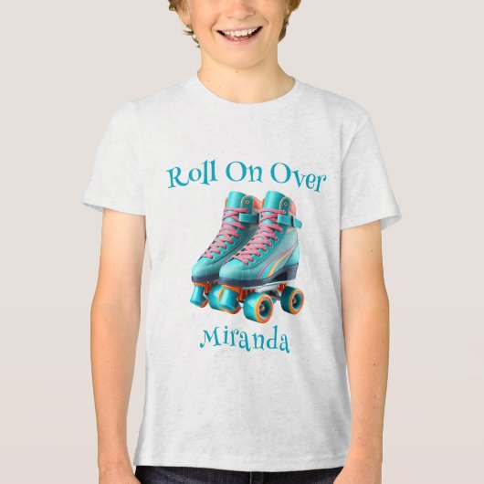 Blauwgroen Neon Rollerskate Verjaardagsfeest Custo Tri-Blend Shirt (Voorkant)