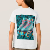 Blauwgroen Neon Rollerskate Verjaardagsfeest Custo Tri-Blend Shirt (Achterkant)