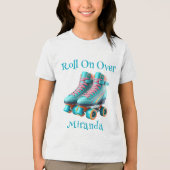 Blauwgroen Neon Rollerskate Verjaardagsfeest Custo Tri-Blend Shirt (Voorkant)