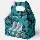 Blauwgroen Neon Rollerskate verjaardagsfeestje Bedankdoosjes (Voorkant)