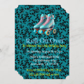 Blauwgroen Neon Rollerskate verjaardagsfeestje Kaart (Voorkant / Achterkant)