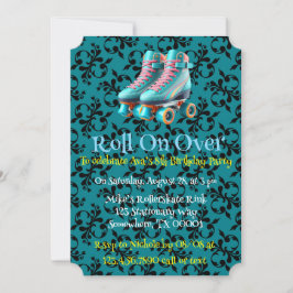 Blauwgroen Neon Rollerskate verjaardagsfeestje Kaart