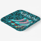 Blauwgroen Neon Rollerskate verjaardagsfeestje Papieren Bordje (Gebogen)